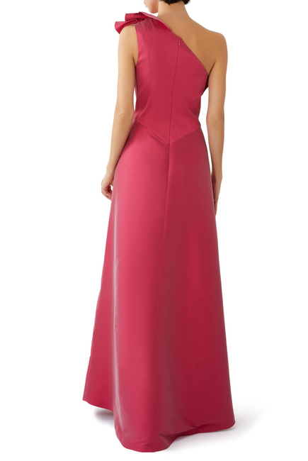 Ruffled One-Shoulder A-Line Gown